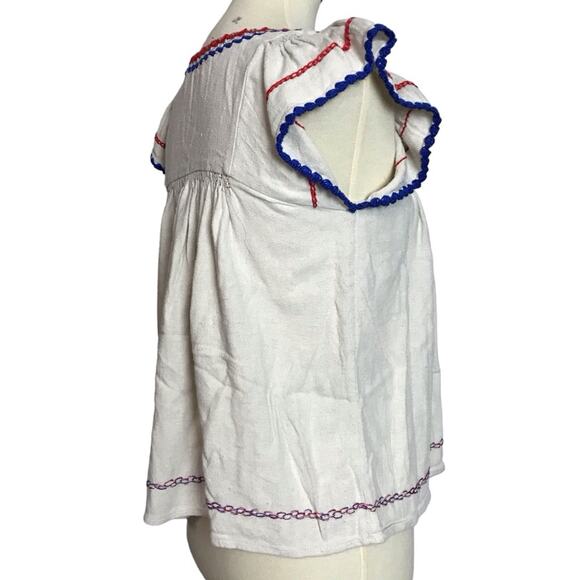 Ulla Johnson Katya Natural Crochet Embroidered Red Blue Ivory Silk Knit Blouse 2 - Picture 9 of 15